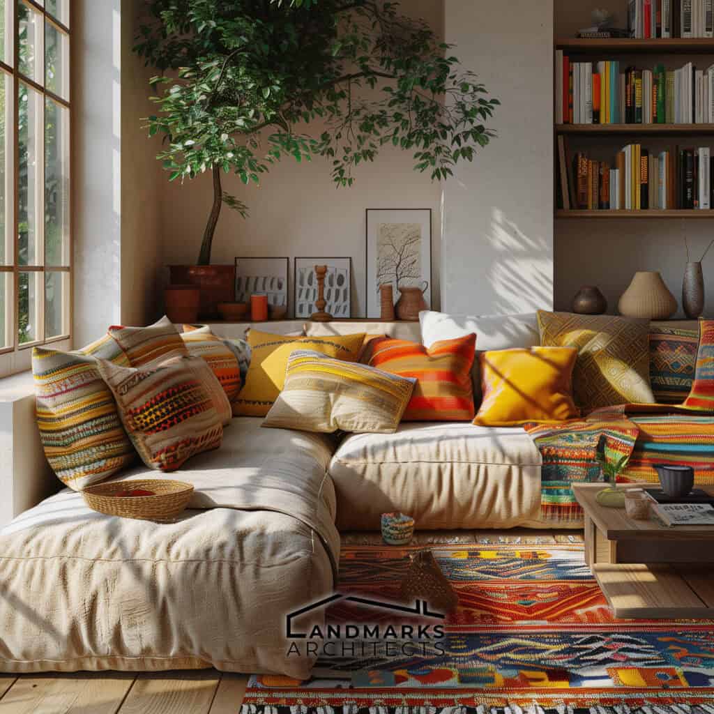 Embrace cozy layers in modern bohemian decor. Photo generated by AI.