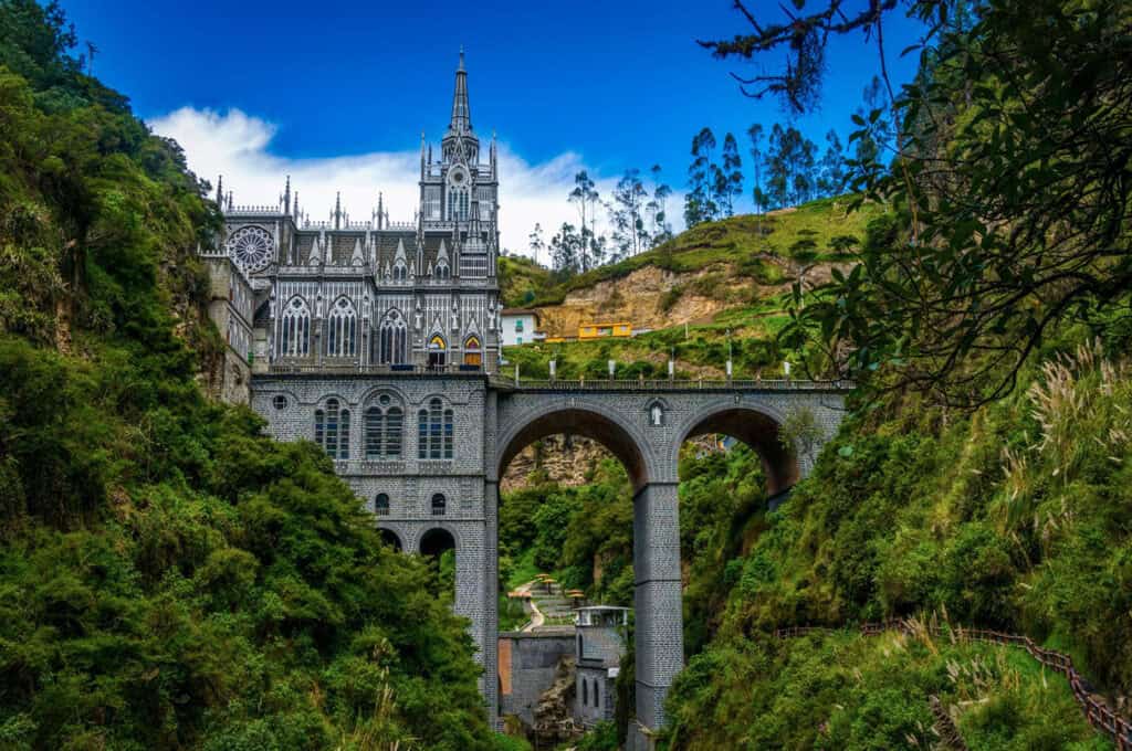 Las Lajas Sanctuary, a Neo-Gothic style church in Colombia.