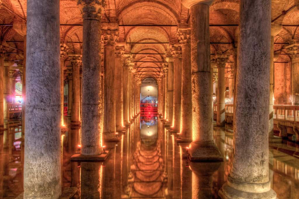 Basilica Cistern, an ancient underground water reservoir in Istanbul.