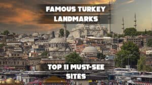 Landmarks of Istanbul, Turkey, like Hagia Sophia and Blue Mosque.