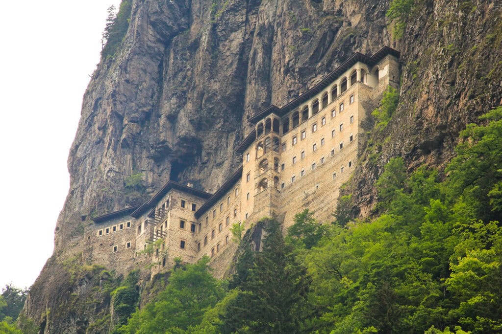 Sumela Monastery, an ancient monastery built into a cliff in Turkey