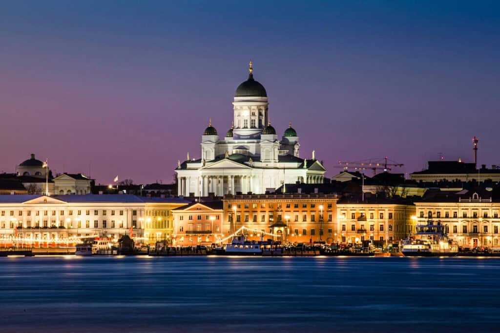 Helsinki Cathedral with its neoclassical architecture.