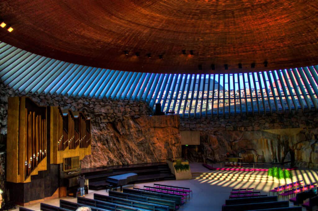 Interior of Temppeliaukio Church in Helsinki.