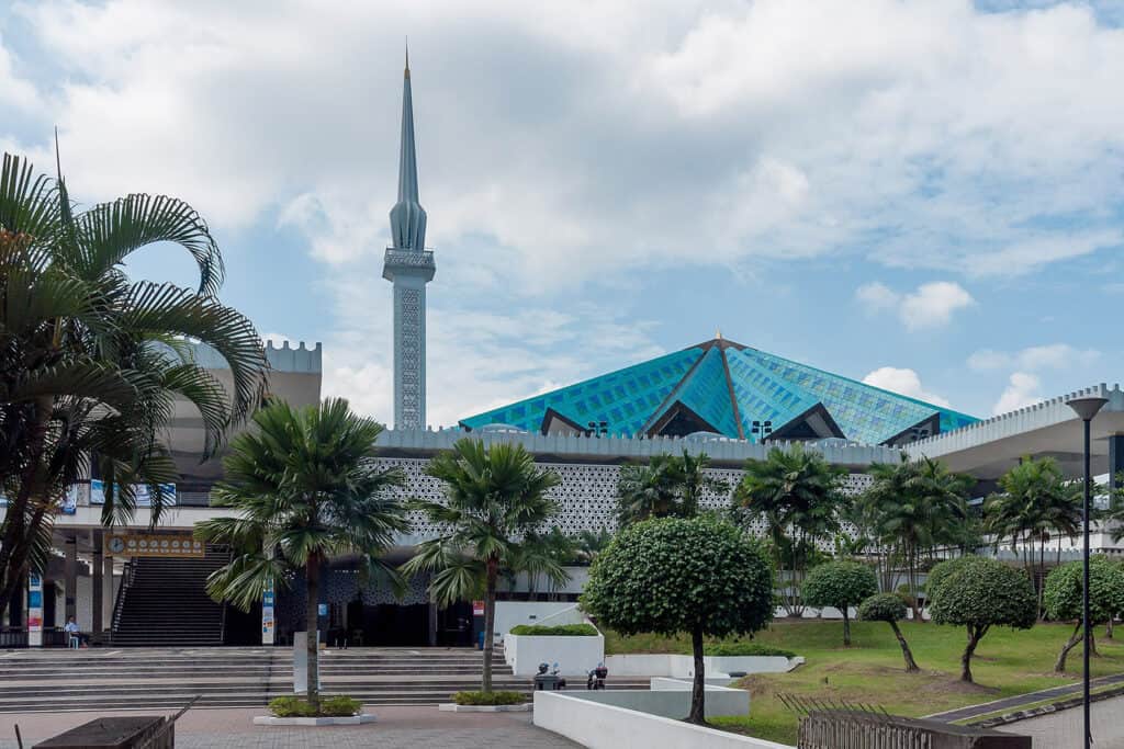 National Mosque of Malaysia with blue dome and minaret.