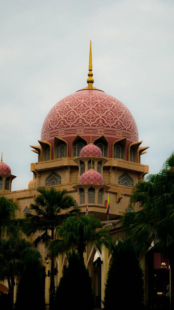 Close-up of Putra Mosque's pink dome.