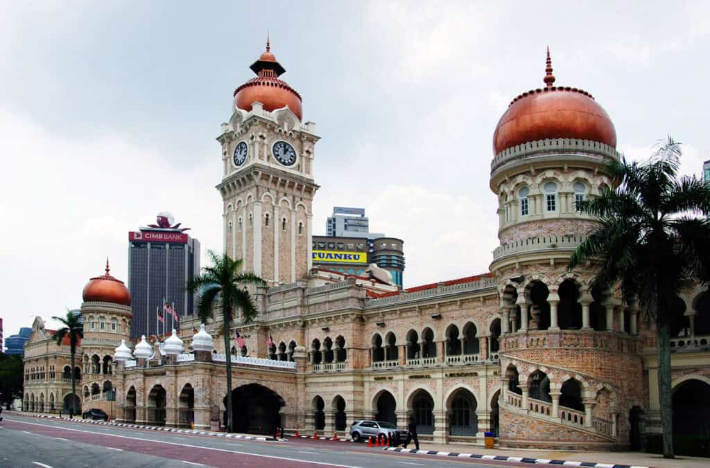 Sultan Abdul Samad Building with clock tower in Kuala Lumpur.