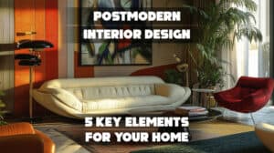 Postmodern interior design blending bold colors and eclectic furniture for a unique, artistic space.