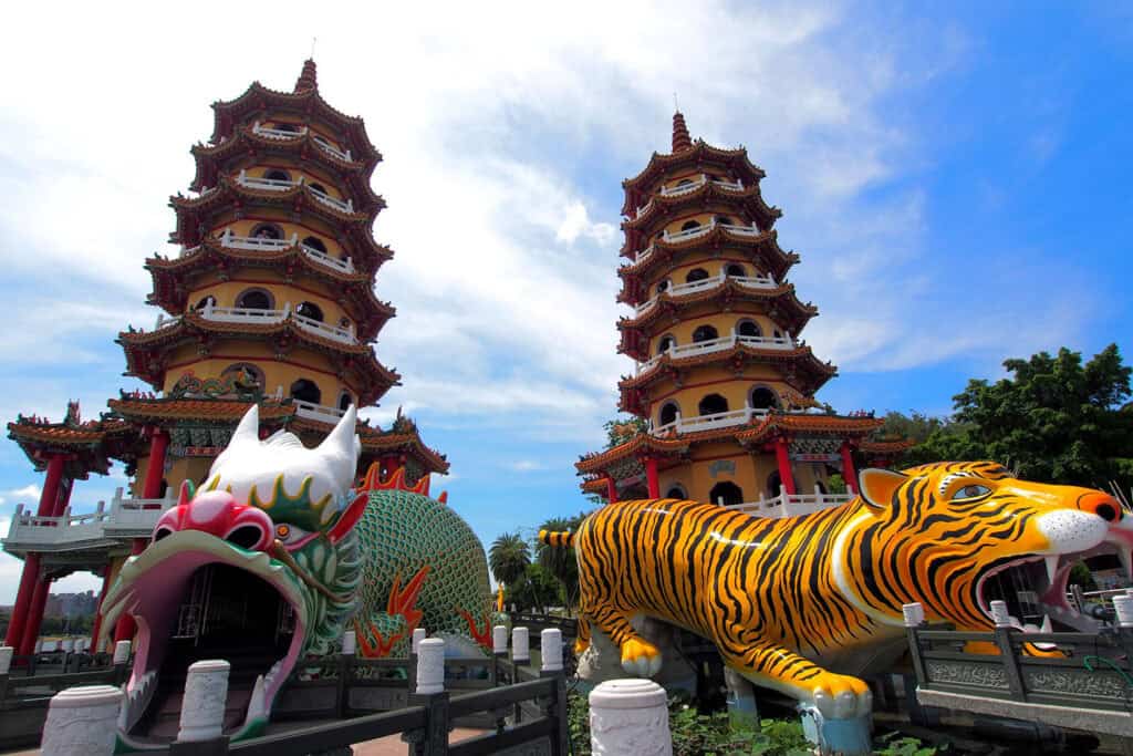 Dragon and Tiger Pagodas at Lotus Pond in Kaohsiung, Taiwan.