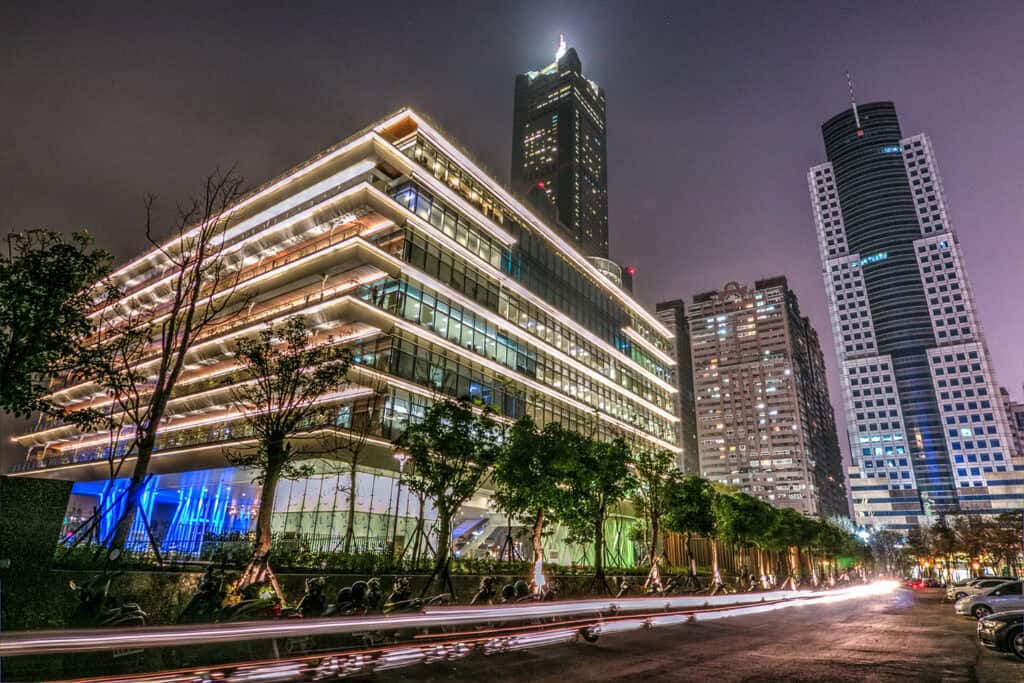 Kaohsiung Main Public Library with its unique design.