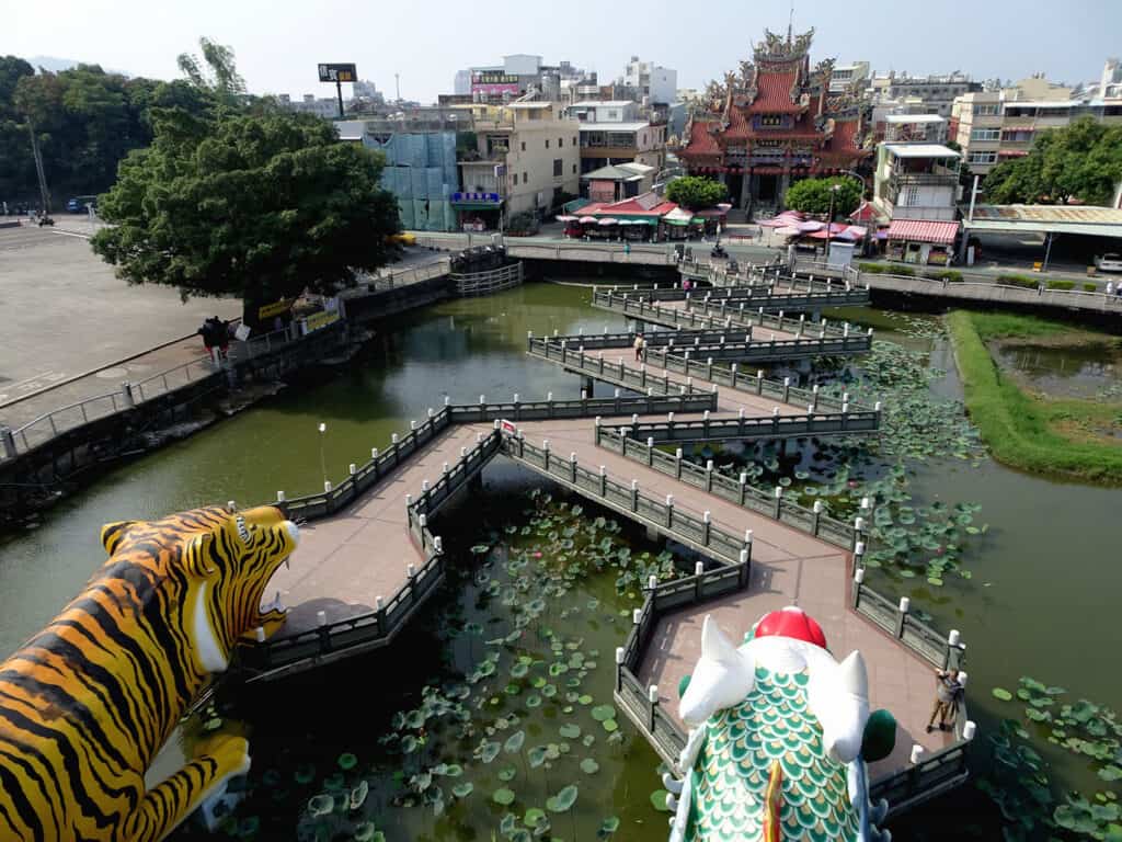 Dragon and Tiger Pagodas overlooking Lotus Pond in Kaohsiung.