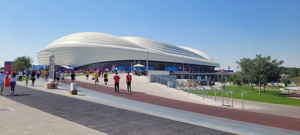Futuristic Al Wakrah Stadium exterior