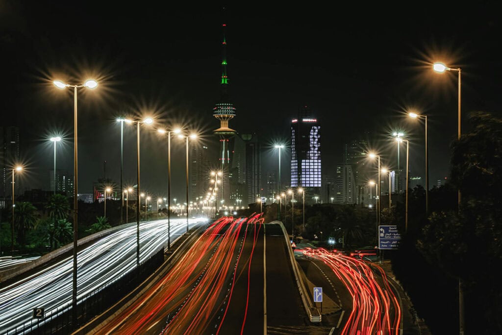 Kuwait's skyline glowing at night
