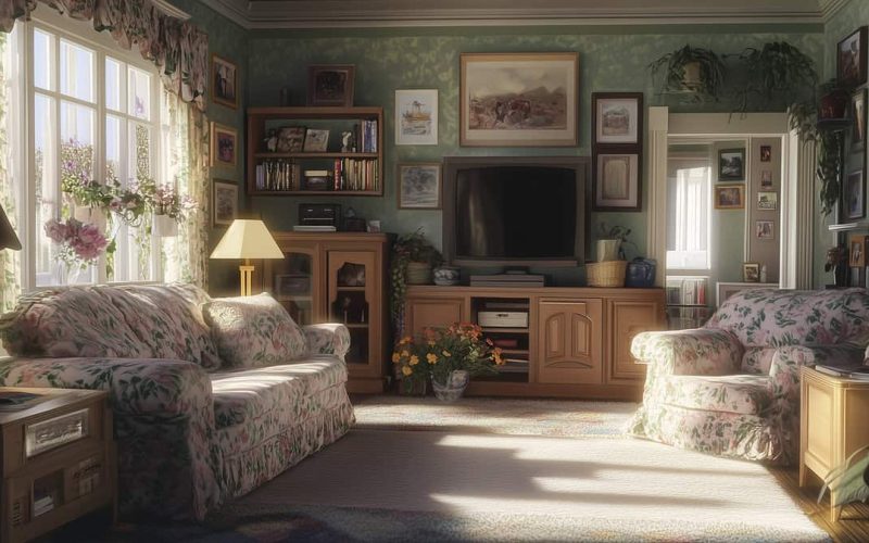 Explore the defining trends of 1990s interior design in this comprehensive overview. Photo generated by AI.