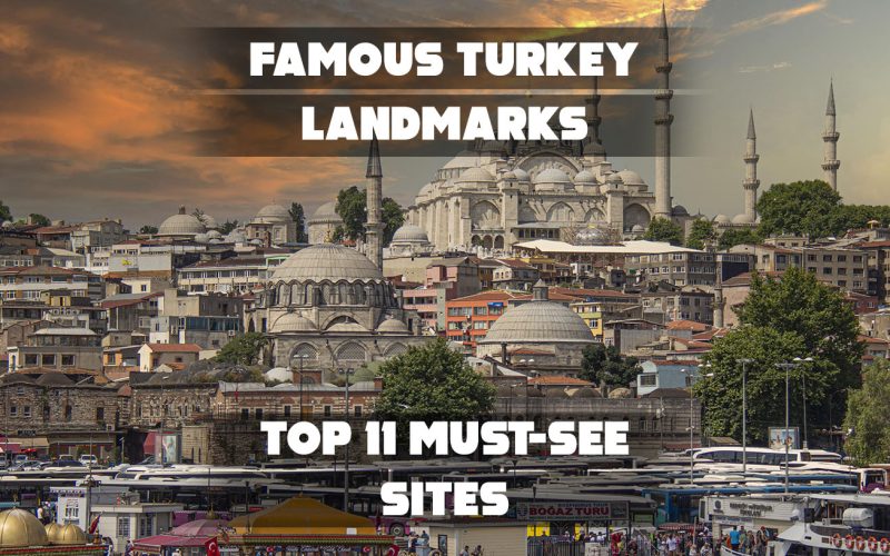 Landmarks of Istanbul, Turkey, like Hagia Sophia and Blue Mosque.