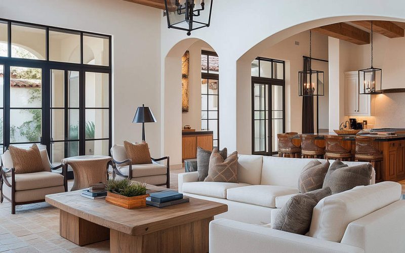Interior of Hacienda style home with traditional elements